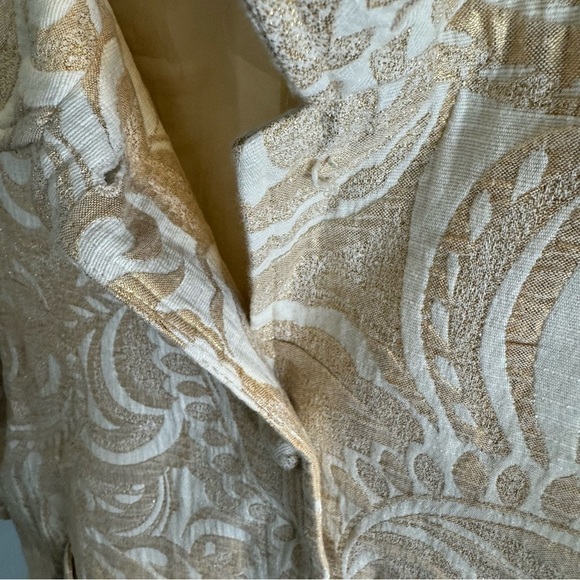 Susan Graver Ivory Gold Metallic Formal Suit Jacket Blazer Brocade Paisley Med - Picture 9 of 12